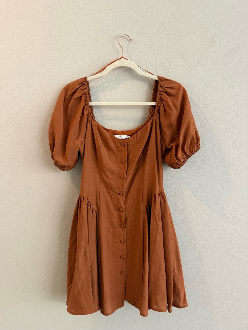 Lush Rust Button-Front Puff Sleeve Mini Dress